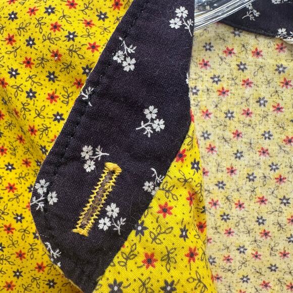 Vintage‎ 70s yellow twill floral print button up long sleeve top Size Small - Picture 8 of 16